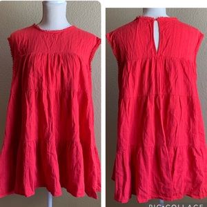 Altar’d State Red Fringe Sleeveless Peplum Babydoll Tunic Top Boho